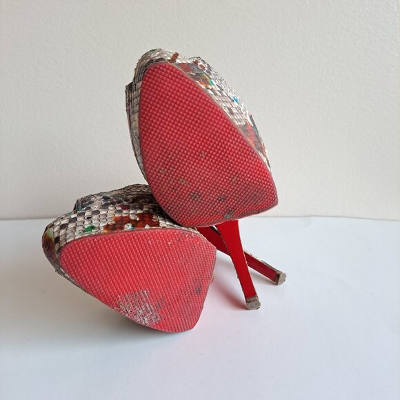 Christian Louboutin Python Leather Lady Peep Toe Platform Slingback Size 37.5 - Picture 14 of 16